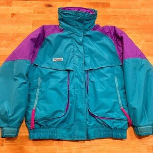 Vintage Columbia Powder Keg 3-in-1 Ski Jacket Women’s M Teal Pink Colorblock 90s